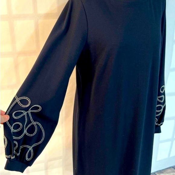 Ann Taylor Dress embroidered long sleeves Navy Blue size Large - Picture 5 of 12